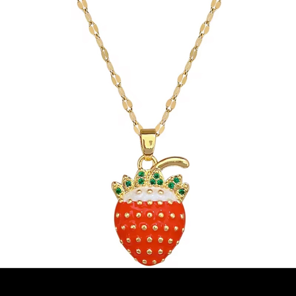 Dainty 18K Gold plated Strawberry Pendant Necklace